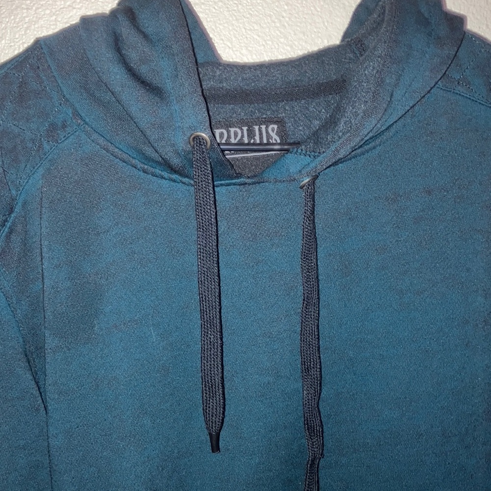 Surplus Sweatshirt with Hood and Drawstring- mixed black and greenish‎ blue